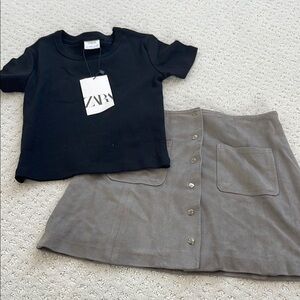 Zara Black Top and Gray Skirt Set